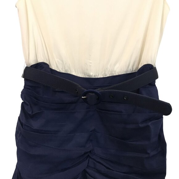 Alice and Olivia Molly Mod Belted Ruched Silk Mini Dress White Navy Size 6 - Picture 7 of 10